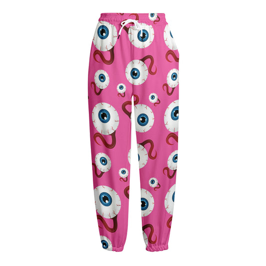 Human Eyeball Pattern Print Fleece Lined Knit Pants