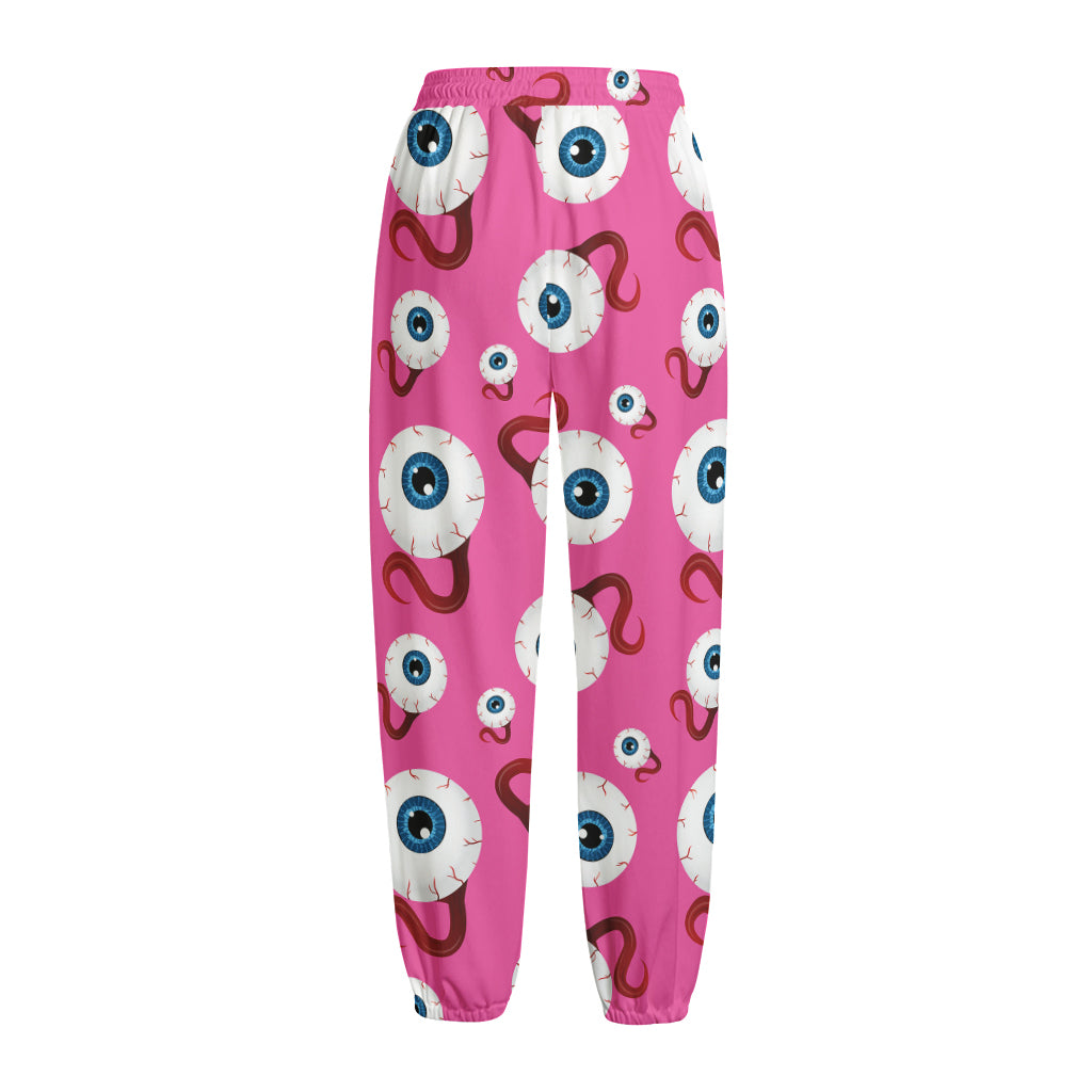 Human Eyeball Pattern Print Fleece Lined Knit Pants