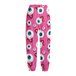 Human Eyeball Pattern Print Fleece Lined Knit Pants