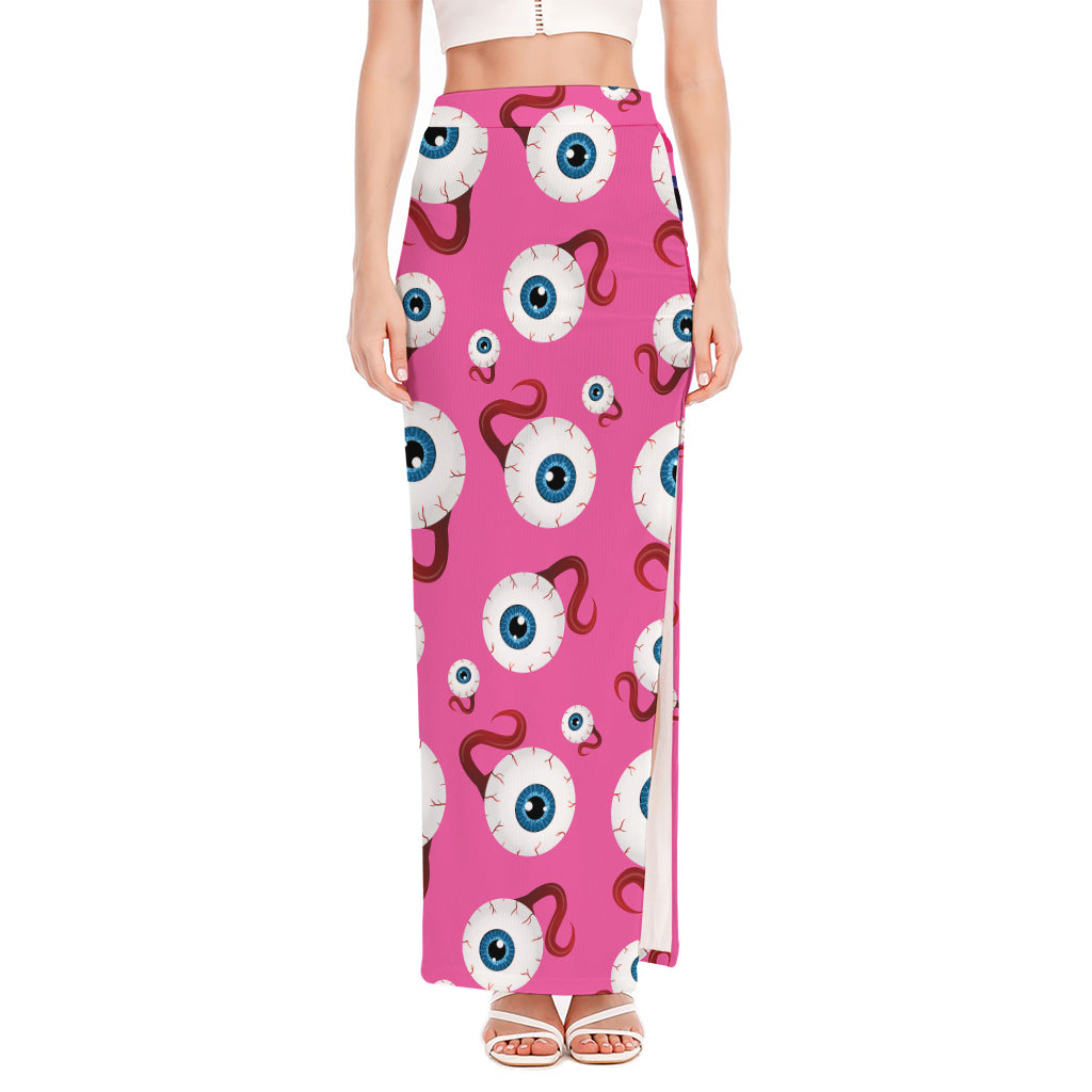 Human Eyeball Pattern Print High Slit Maxi Skirt