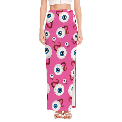 Human Eyeball Pattern Print High Slit Maxi Skirt