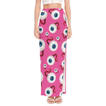 Human Eyeball Pattern Print High Slit Maxi Skirt