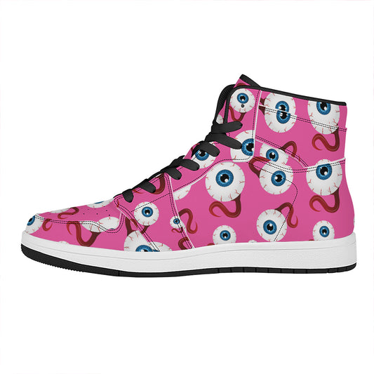 Human Eyeball Pattern Print High Top Leather Sneakers