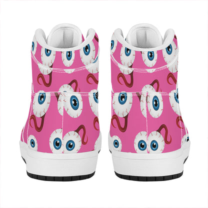 Human Eyeball Pattern Print High Top Leather Sneakers