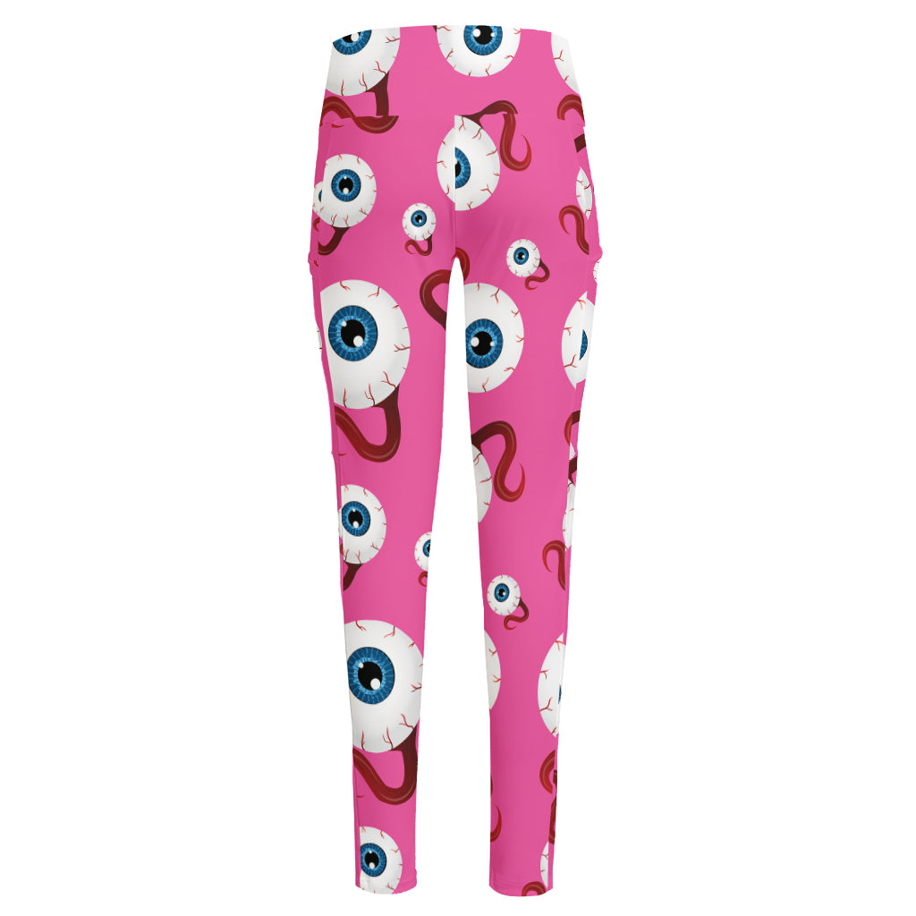 Human Eyeball Pattern Print High-Waisted Pocket Leggings