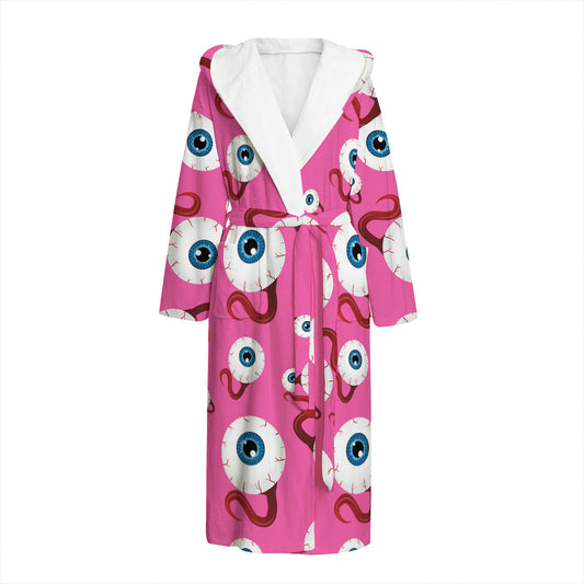 Human Eyeball Pattern Print Hooded Bathrobe