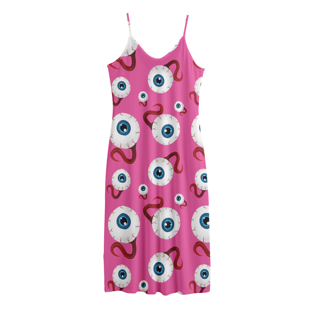 Human Eyeball Pattern Print Jersey Midi Cami Dress