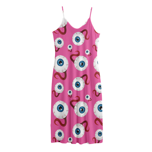 Human Eyeball Pattern Print Jersey Midi Cami Dress