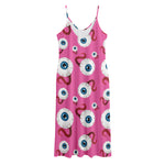 Human Eyeball Pattern Print Jersey Midi Cami Dress