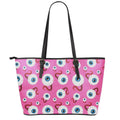 Human Eyeball Pattern Print Leather Tote Bag With Zipper