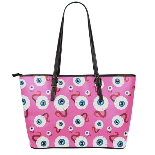 Human Eyeball Pattern Print Leather Tote Bag