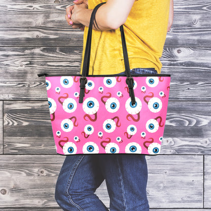 Human Eyeball Pattern Print Leather Tote Bag