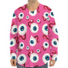 Human Eyeball Pattern Print Long Sleeve Baseball Jersey