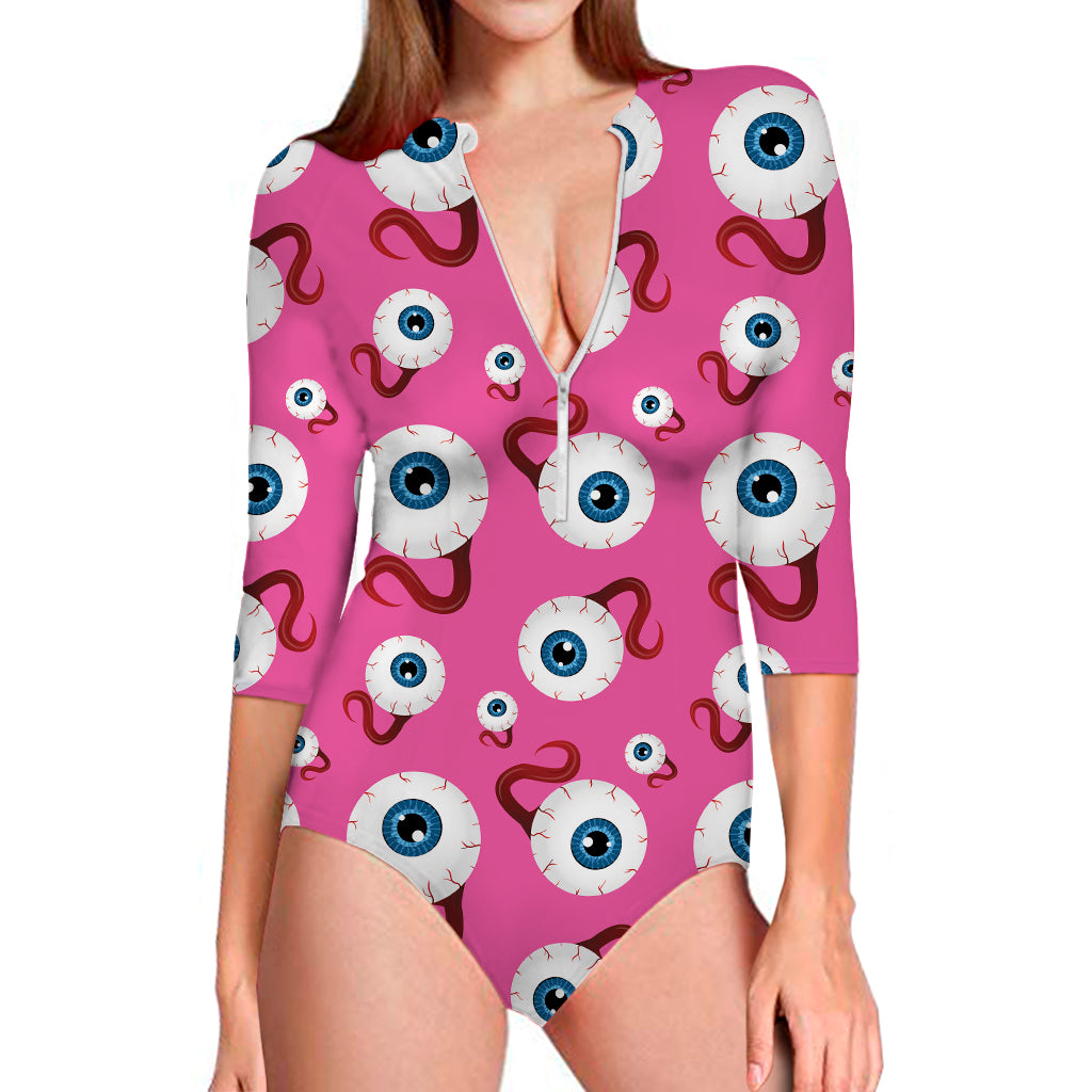 Human Eyeball Pattern Print Long Sleeve Swimsuit