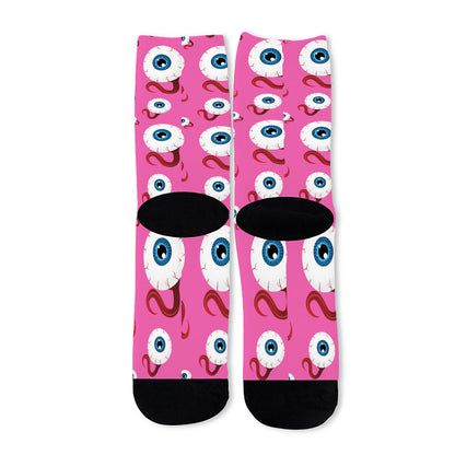 Human Eyeball Pattern Print Long Socks