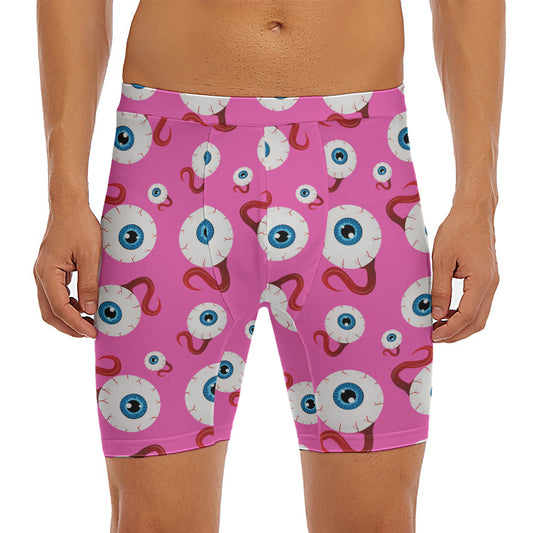 Human Eyeball Pattern Print Men's Long Boxer Briefs