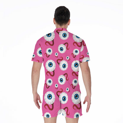 Human Eyeball Pattern Print Men's Rompers