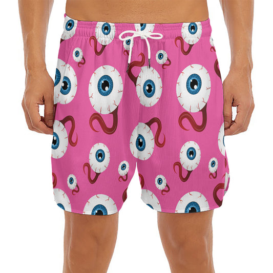 Human Eyeball Pattern Print Men's Split Running Shorts