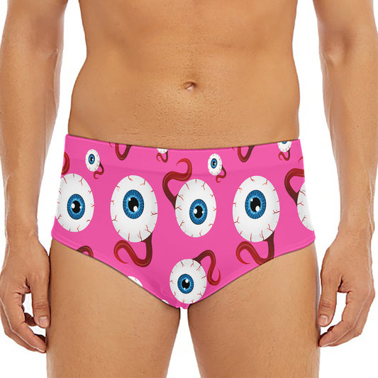 Human Eyeball Pattern Print Men's Triangle Swim Briefs