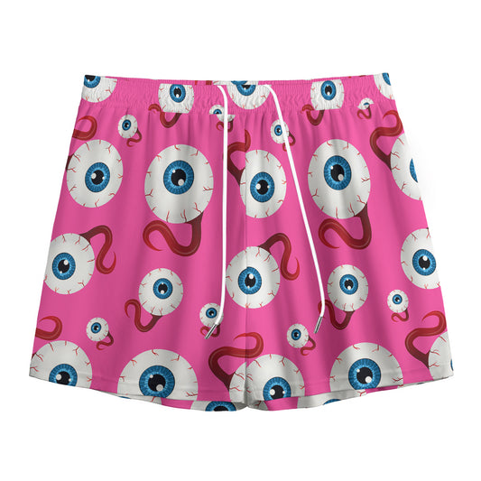 Human Eyeball Pattern Print Mesh Shorts