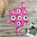 Human Eyeball Pattern Print One Shoulder Bodysuit