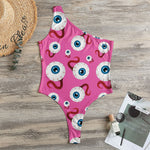 Human Eyeball Pattern Print One Shoulder Bodysuit