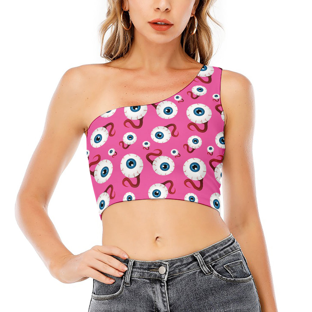 Human Eyeball Pattern Print One Shoulder Crop Top