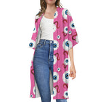 Human Eyeball Pattern Print Open Front Beach Cover Up