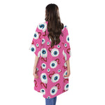 Human Eyeball Pattern Print Open Front Beach Cover Up