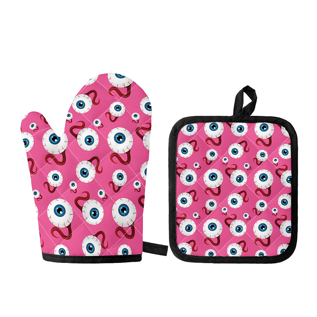 Human Eyeball Pattern Print Oven Mitt And Pot Holder Set