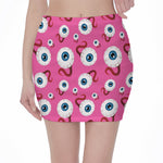 Human Eyeball Pattern Print Pencil Mini Skirt