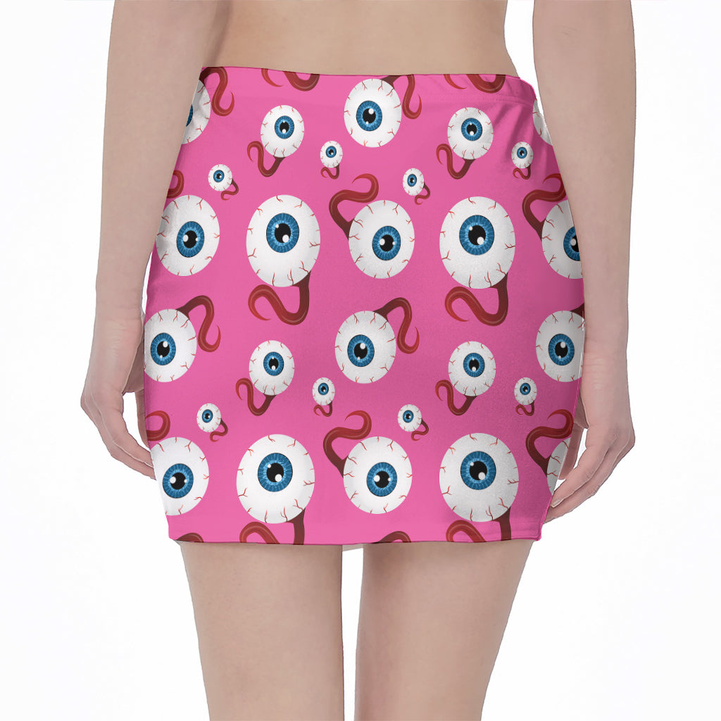 Human Eyeball Pattern Print Pencil Mini Skirt