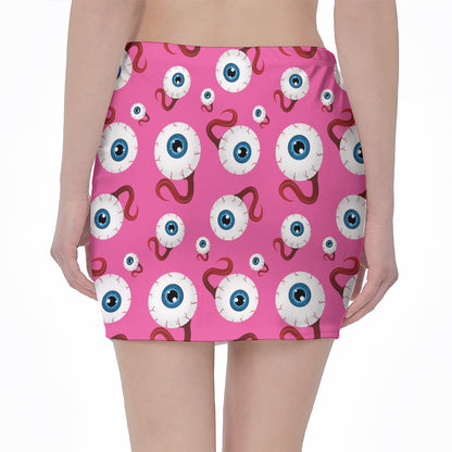 Human Eyeball Pattern Print Pencil Mini Skirt