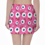Human Eyeball Pattern Print Pencil Mini Skirt