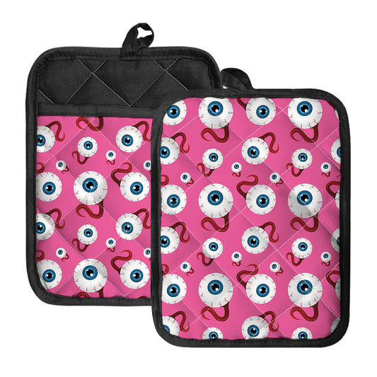 Human Eyeball Pattern Print Pot Holders With Pocket