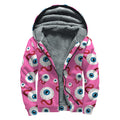 Human Eyeball Pattern Print Sherpa Lined Zip Up Hoodie