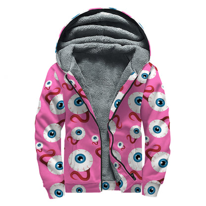 Human Eyeball Pattern Print Sherpa Lined Zip Up Hoodie