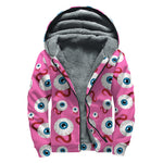 Human Eyeball Pattern Print Sherpa Lined Zip Up Hoodie