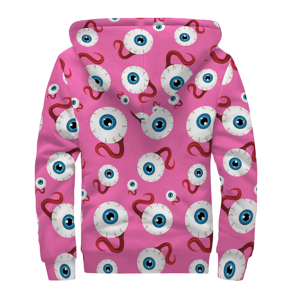 Human Eyeball Pattern Print Sherpa Lined Zip Up Hoodie