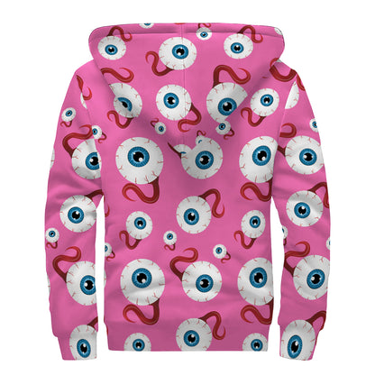 Human Eyeball Pattern Print Sherpa Lined Zip Up Hoodie