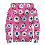 Human Eyeball Pattern Print Sherpa Lined Zip Up Hoodie