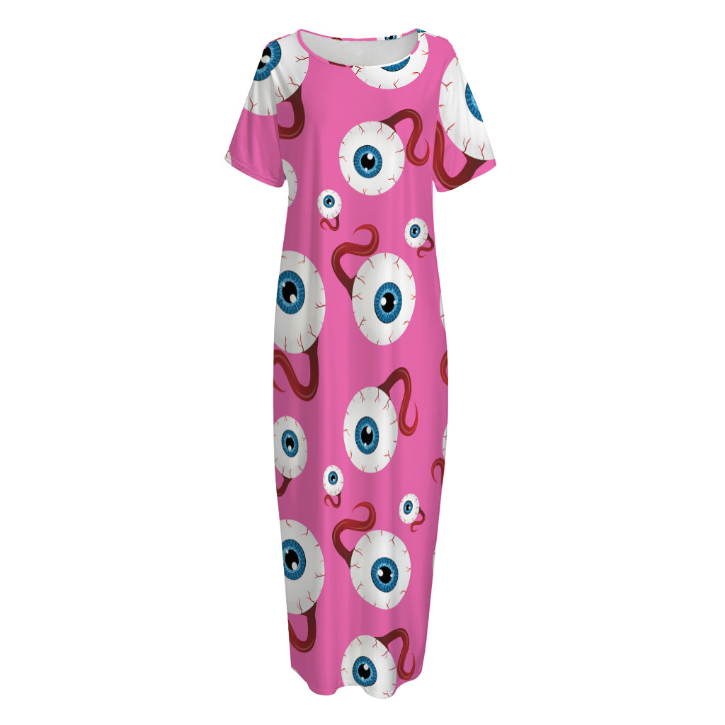 Human Eyeball Pattern Print Short Sleeve Long Nightdress