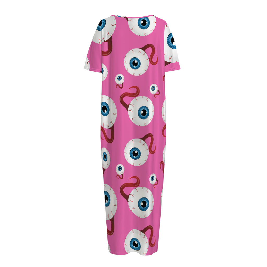 Human Eyeball Pattern Print Short Sleeve Long Nightdress