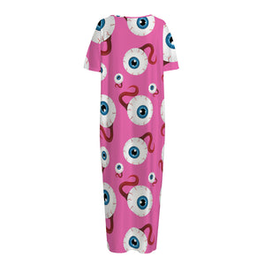 Human Eyeball Pattern Print Short Sleeve Long Nightdress