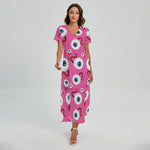Human Eyeball Pattern Print Short Sleeve Maxi Dress