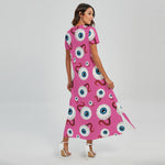 Human Eyeball Pattern Print Short Sleeve Maxi Dress