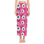 Human Eyeball Pattern Print Side Slit Maxi Skirt
