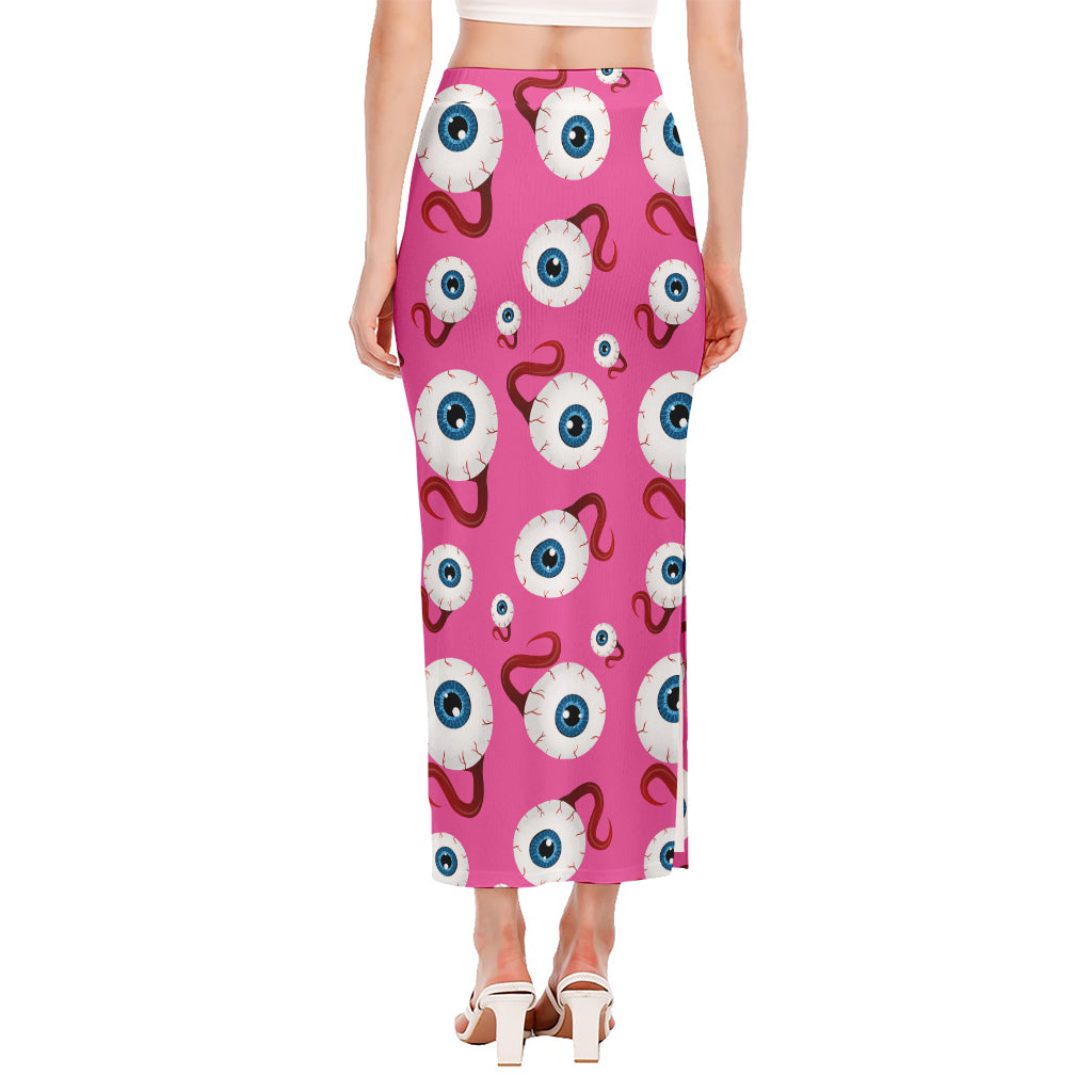 Human Eyeball Pattern Print Side Slit Maxi Skirt