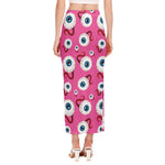 Human Eyeball Pattern Print Side Slit Maxi Skirt