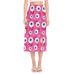Human Eyeball Pattern Print Side Slit Midi Skirt